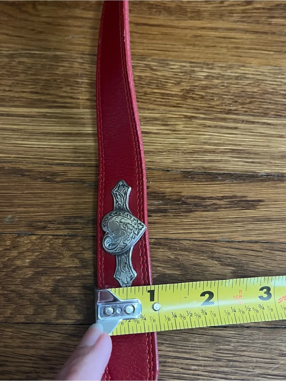 Justin red leather belt 525rd womens vintage silver hearts western 30